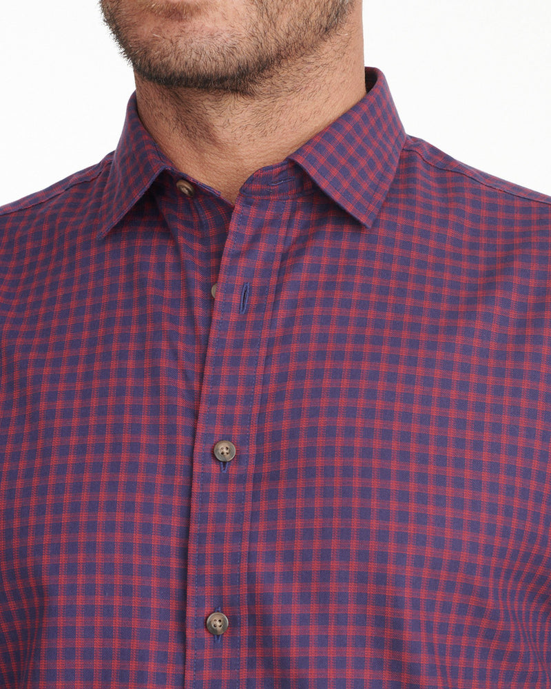 Model wearing a Navy Classic Cotton Andretti Shirt