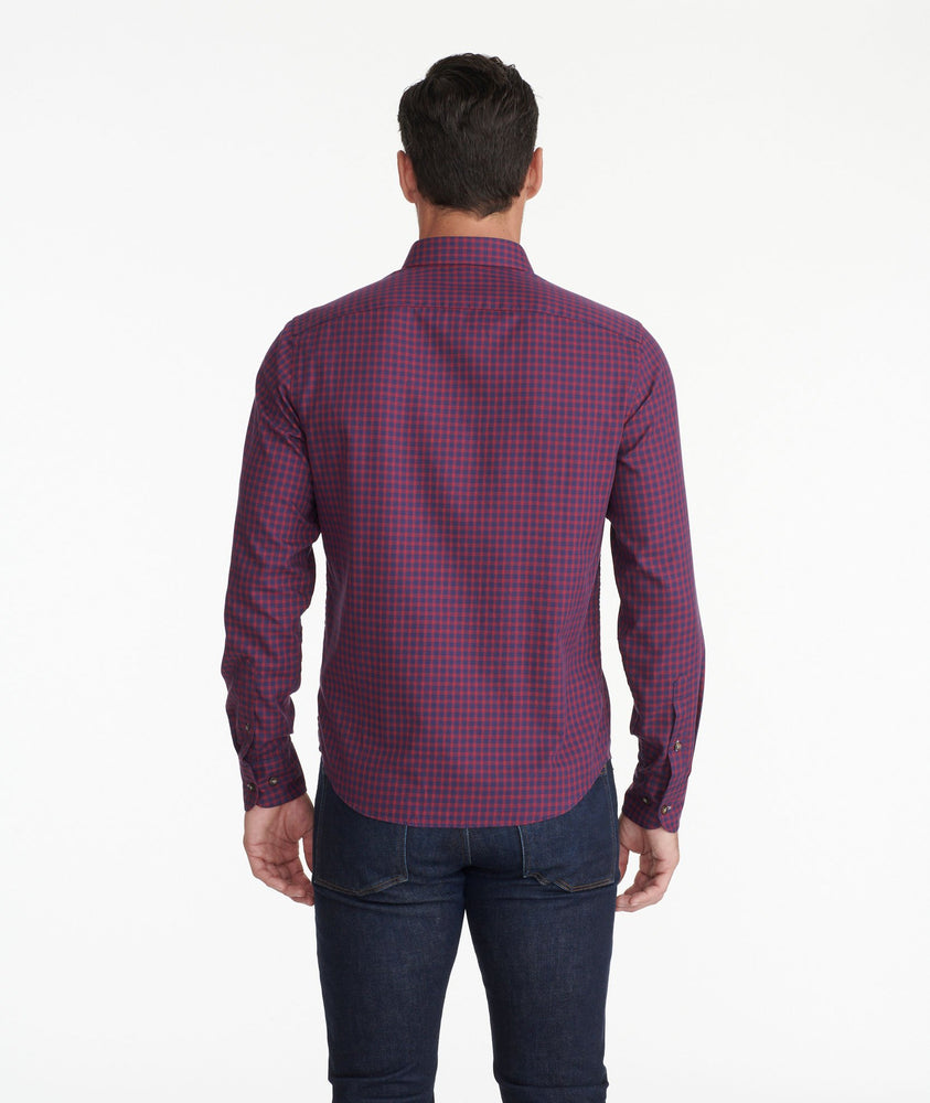 Model wearing a Navy Classic Cotton Andretti Shirt