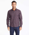 Model wearing a Dark Red Wrinkle-Free Performance Flannel Benoit Shirt