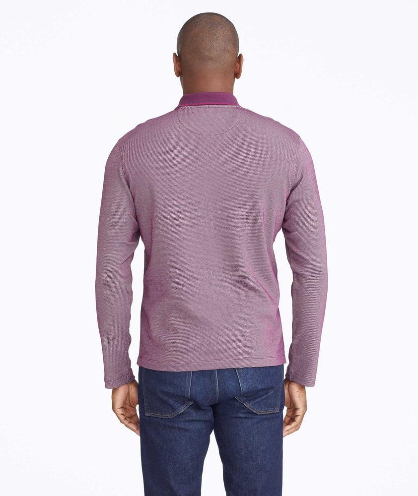 Model wearing a Purple Textured Long-Sleeve Polo