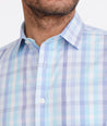 Model wearing a Blue Wrinkle-Free Canaletto Shirt