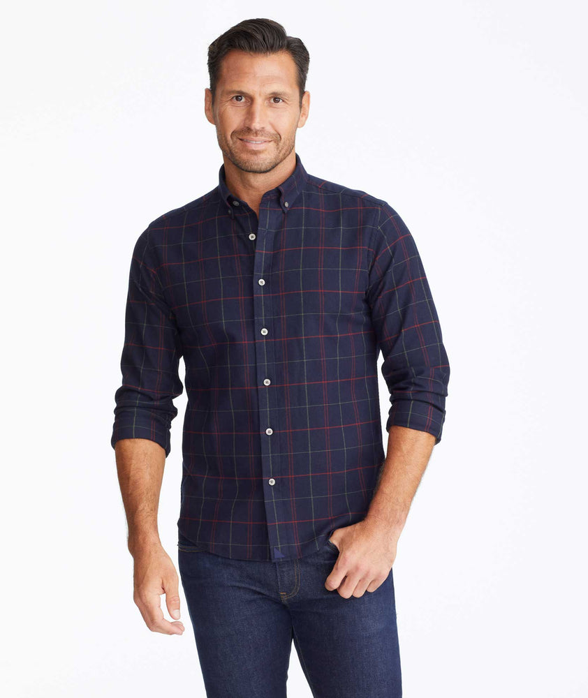 Model wearing a Navy Flannel Cappezzana Shirt