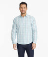 Model wearing a Navy Wrinkle-Free Castano Shirt