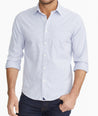 Model wearing a Pink Wrinkle-Free Performance Dalton Shirt
