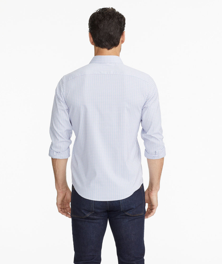 Model wearing a Pink Wrinkle-Free Performance Dalton Shirt