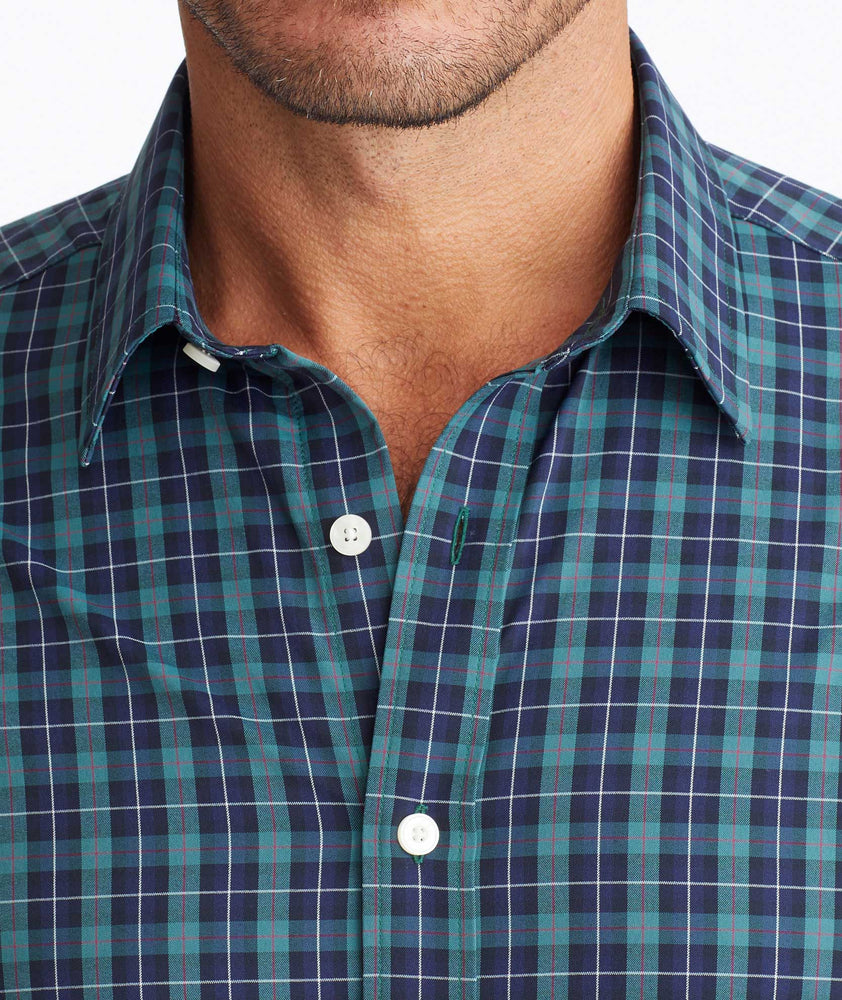 Model wearing a Green Wrinkle-Free Performance Gangard Shirt