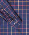 Model wearing a Navy Wrinkle-Free Georgio Shirt
