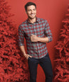 Model wearing a Grey Flannel Jaxon Shirt