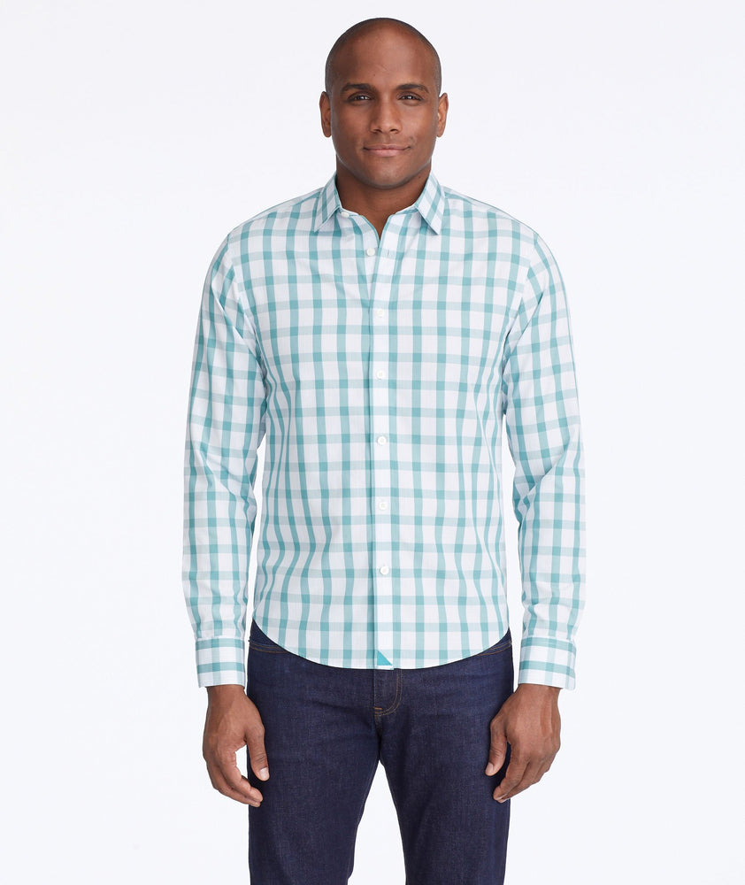 Model wearing a Green Wrinkle-Free Keaton Shirt