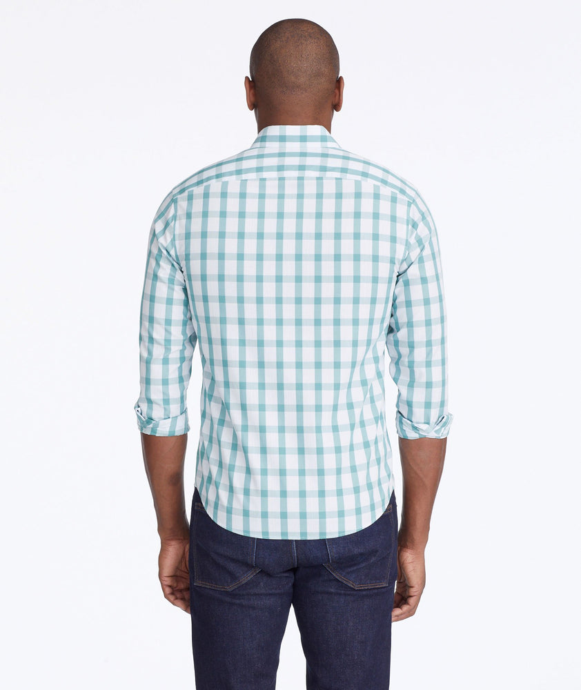 Model wearing a Green Wrinkle-Free Keaton Shirt