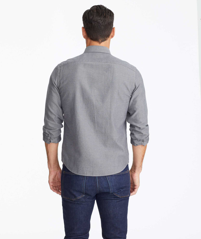 Model wearing a Dark Grey Flannel Librando Shirt