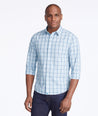 Model wearing a Mid Blue Wrinkle-Free Mantanzas Shirt