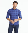 Model wearing a Blue Wrinkle-Free Marques Shirt