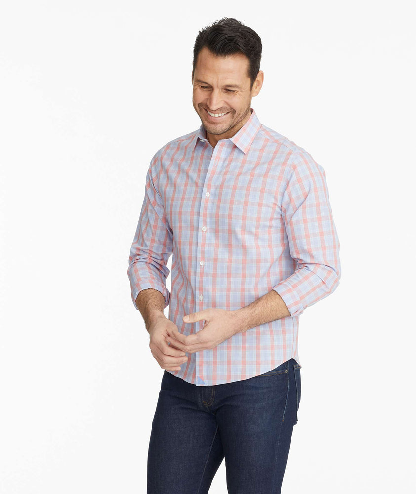 Model wearing a Light Blue Wrinkle-Free Morey Shirt