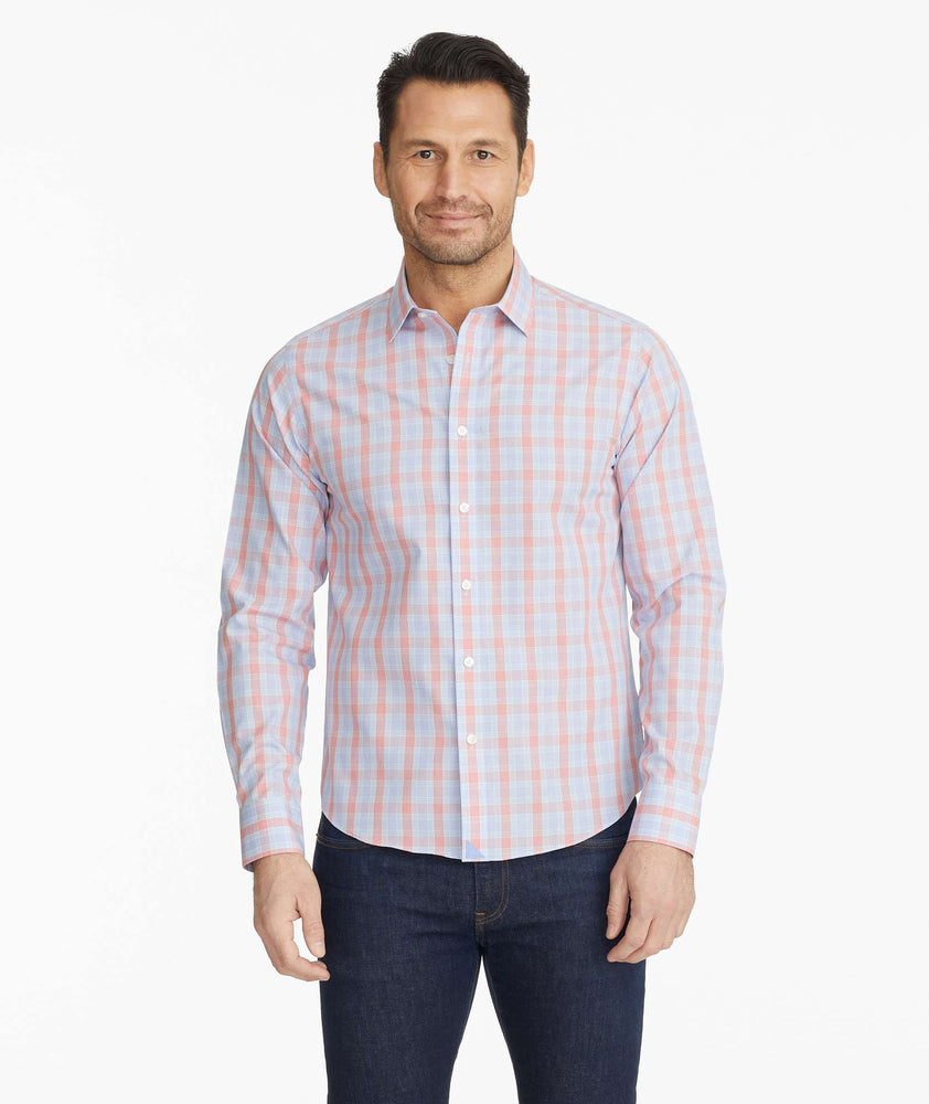 Model wearing a Light Blue Wrinkle-Free Morey Shirt