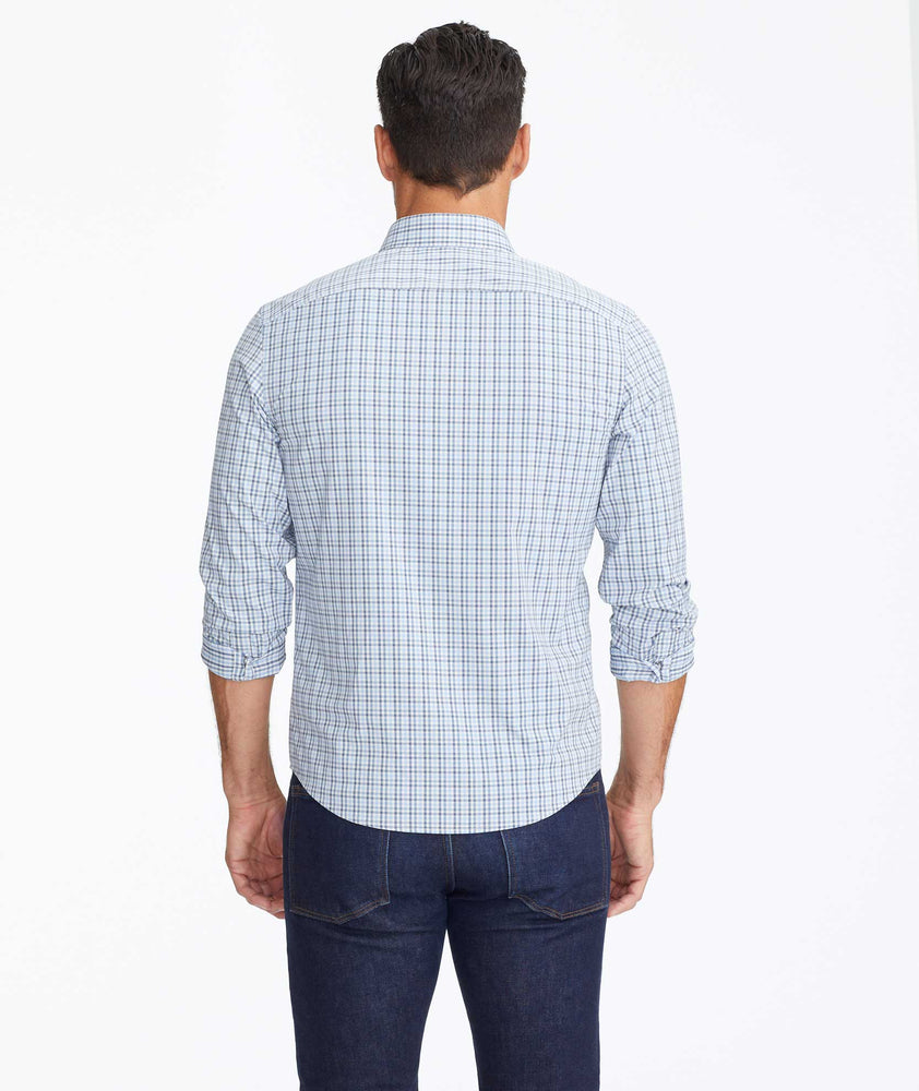Model wearing a Blue Wrinkle-Free Performance Nahad Shirt