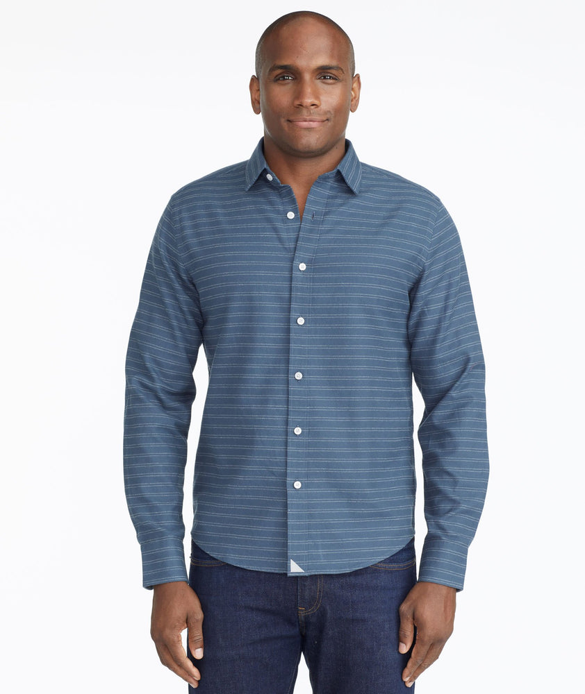 Model wearing a Teal Blue Classic Cotton Palmer Shirt