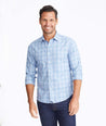 Model wearing a Blue Wrinkle-Free Rodano Shirt