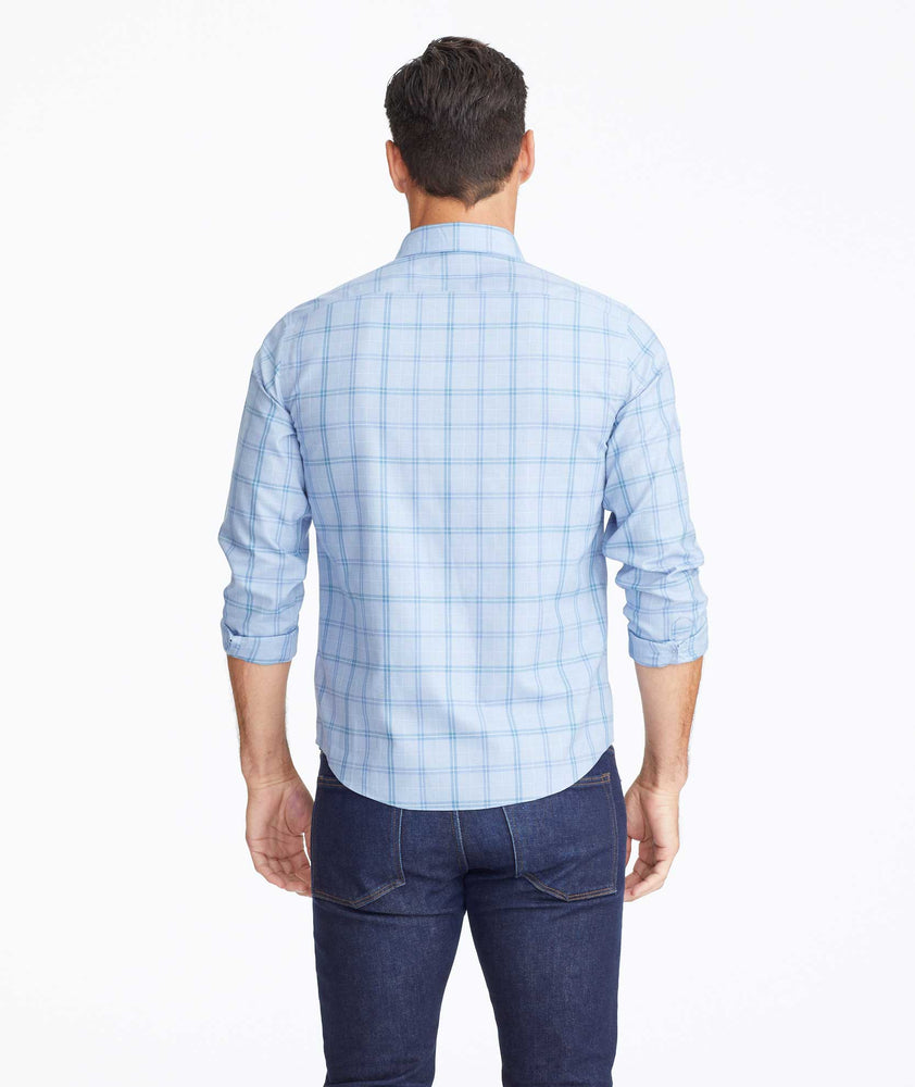 Model wearing a Blue Wrinkle-Free Rodano Shirt