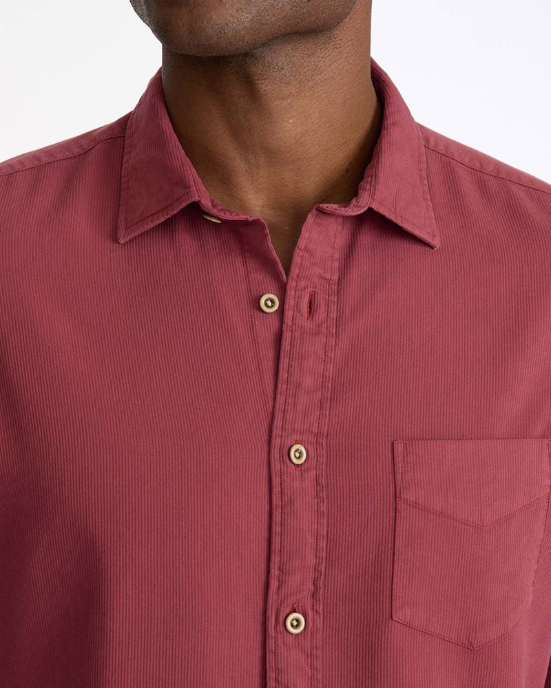 Model wearing a Dark Red Bedford Cord Shirt