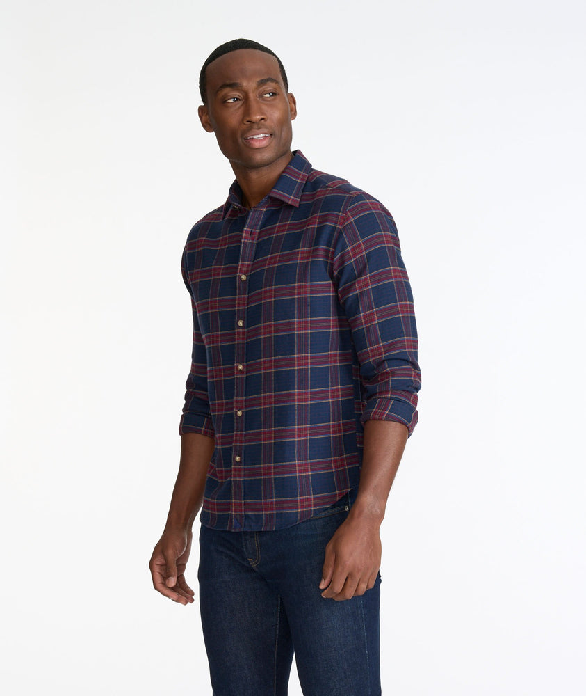 Model wearing a Navy Flannel Rosato Shirt