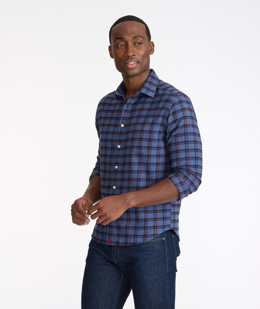Model wearing a Blue Flannel Scavino Shirt