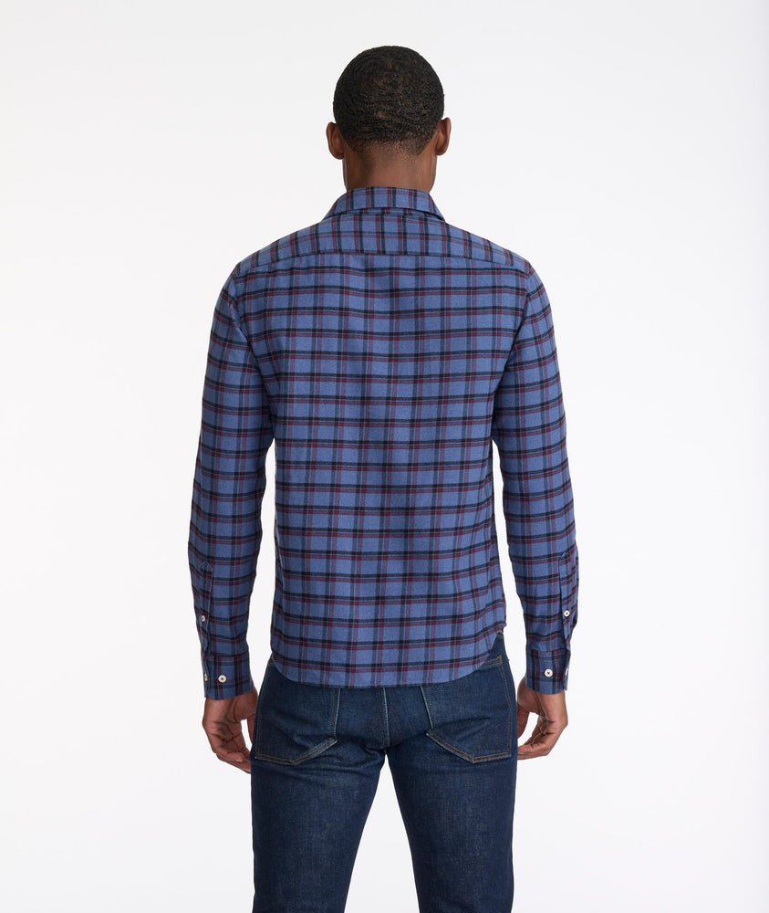 Model wearing a Blue Flannel Scavino Shirt