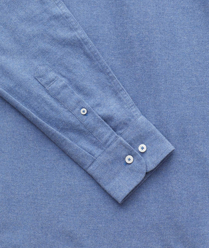 Model wearing a Mid Blue Flannel Sherwood Shirt