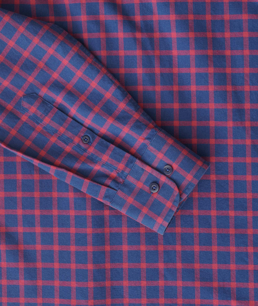 Model weating a Navy Flannel Veldenzer Shirt