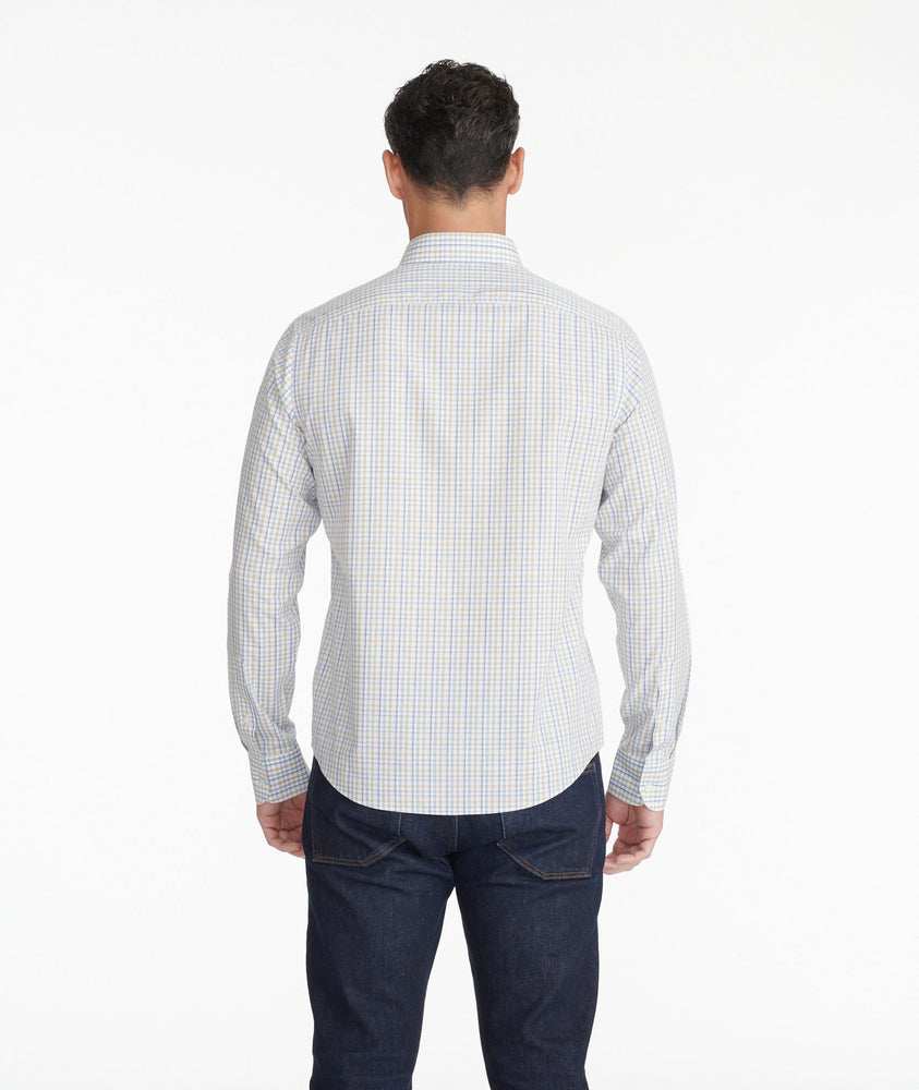 Model wearing a Navy Wrinkle-Free Verdanel Shirt
