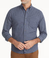 Model wearing a Blue Wrinkle-Free Performance Flannel Bergstrom Shirt