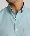 Model is wearing UNTUCKit Wrinkle-Free Cadetto Shirt in Light Green.