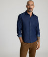 Model wearing a Mid Blue Wrinkle-Free Denim Cinzano Shirt