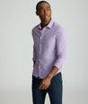 Model is wearing UNTUCKit Lafior Performance Shirt with Pocket. 
