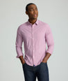 Model is wearing UNTUCKit Lafior Performance Shirt with Pocket. 