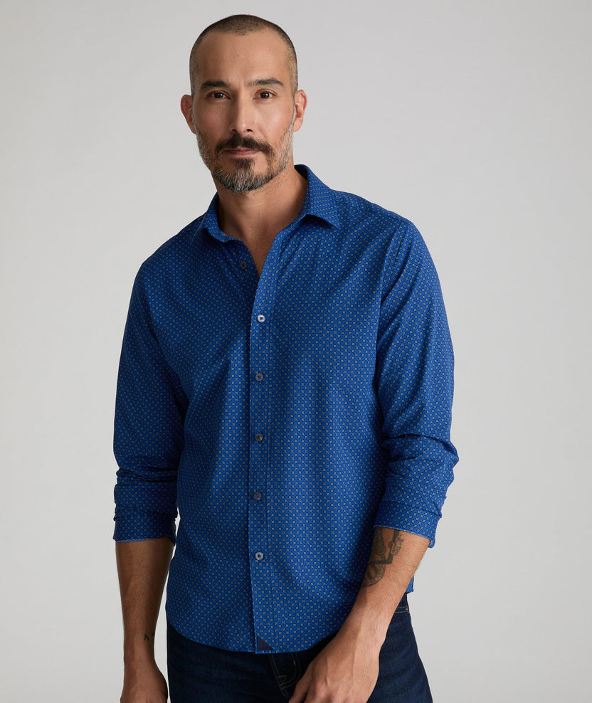 Performance Shirt Stanton | Blue Diamond Print | UNTUCKit UK