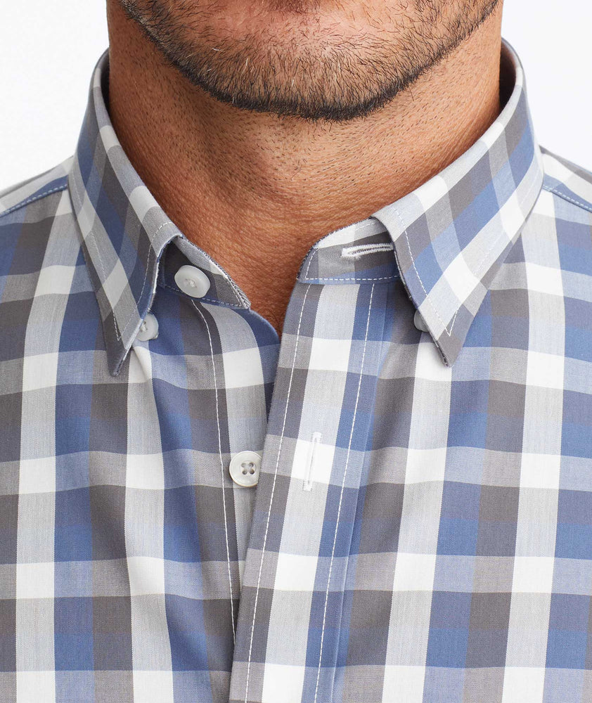 Model wearing a Blue Wrinkle-Free Altamura Shirt