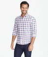 Model wearing a Red Lightweight Wrinkle-Free Flannel Baron Shirt