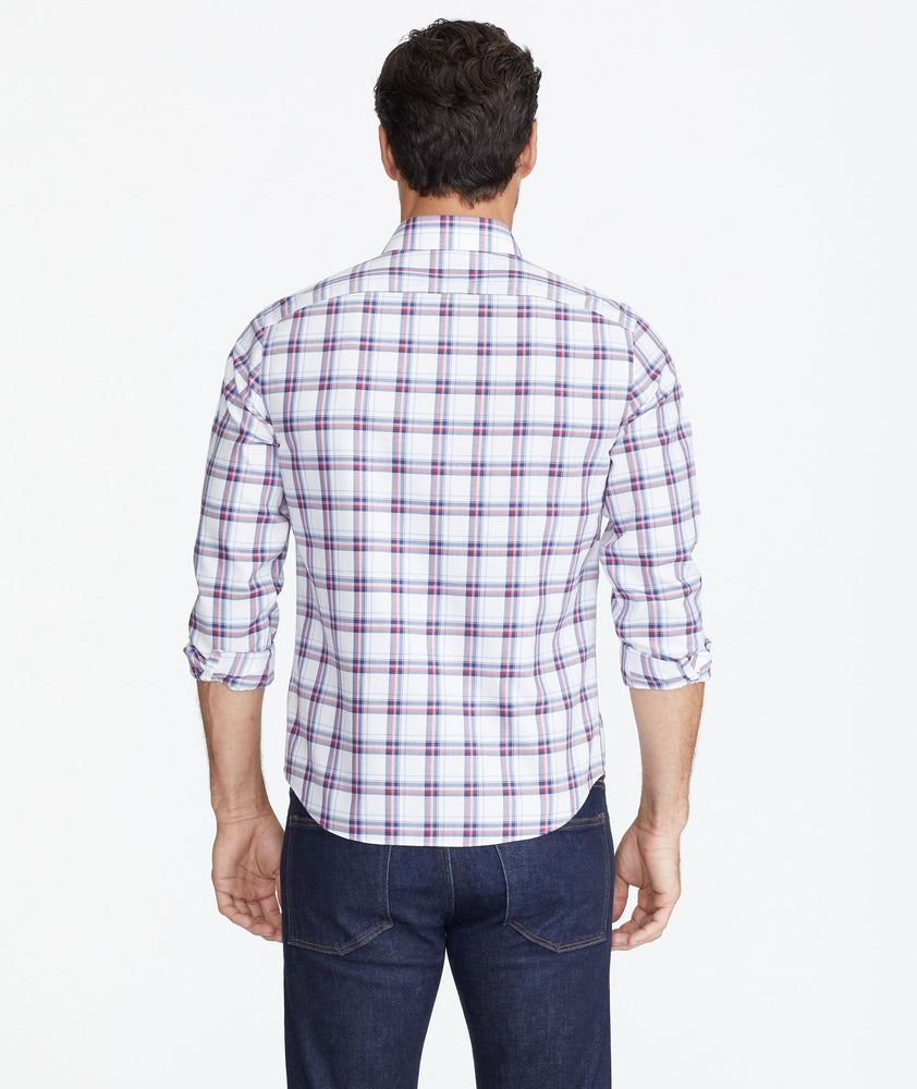 Model wearing a Red Lightweight Wrinkle-Free Flannel Baron Shirt