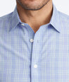 Model wearing a Blue Wrinkle-Free Basano Shirt