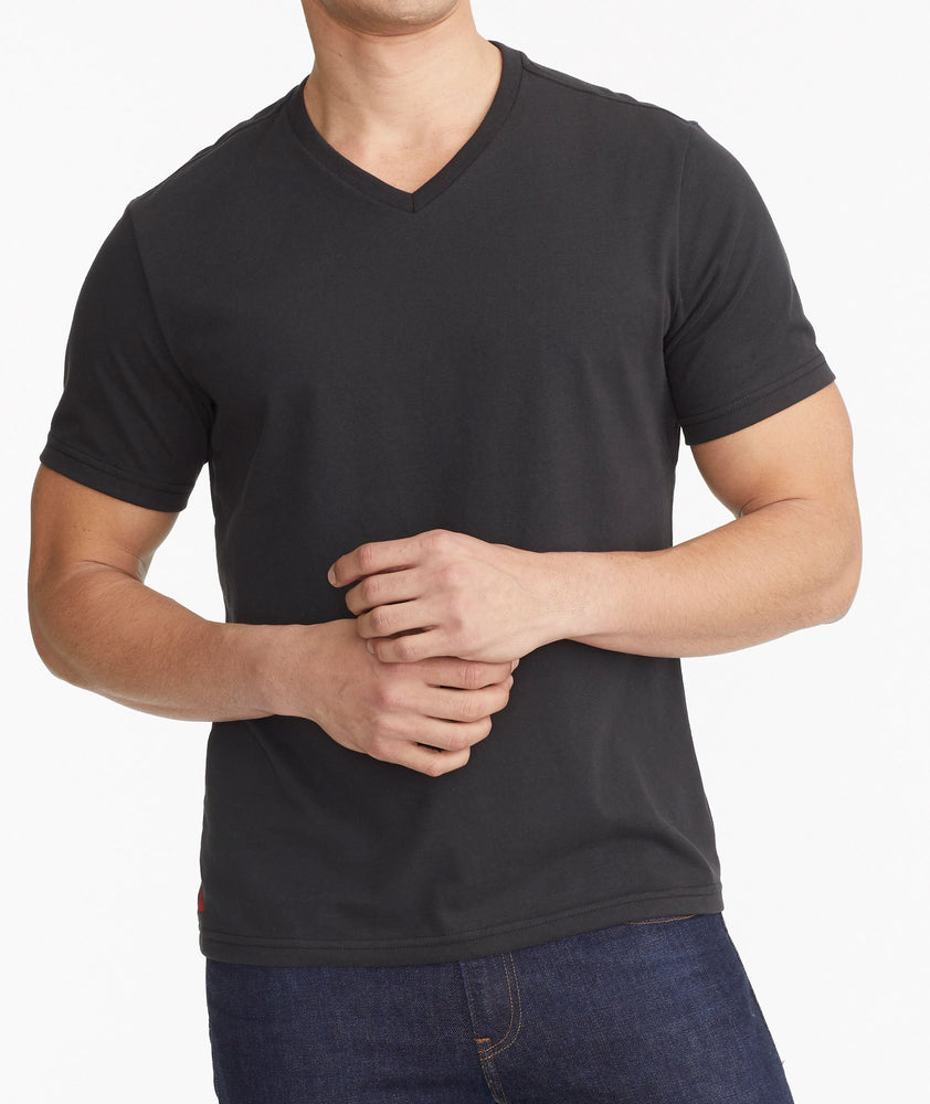 Model wearing a Black Ultrasoft V-Neck Tee