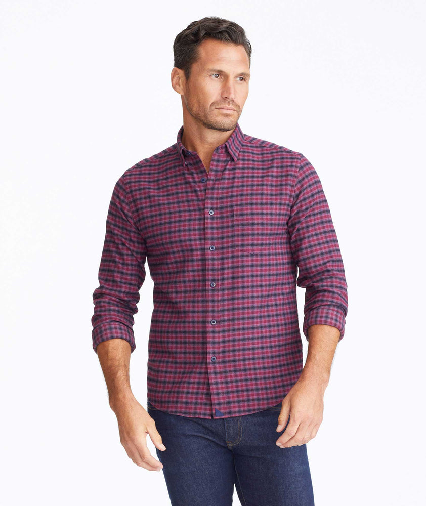 Model wearing a Black Flannel Calder Shirt