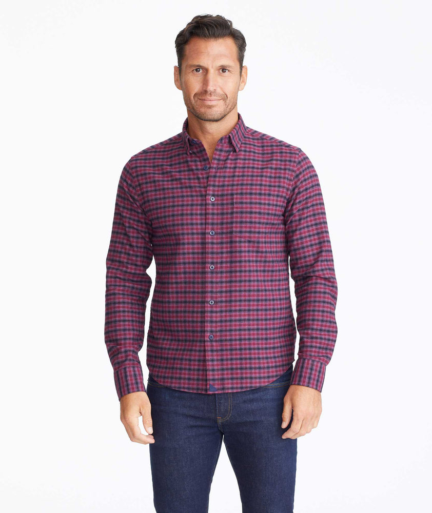 Model wearing a Black Flannel Calder Shirt