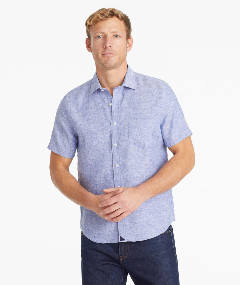Wrinkle-Resistant Linen Short Sleeve Cameron Shirt Blue