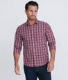 Model wearing a Dark Red Wrinkle-Free Chevalier Shirt