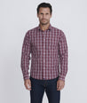 Model wearing a Dark Red Wrinkle-Free Chevalier Shirt