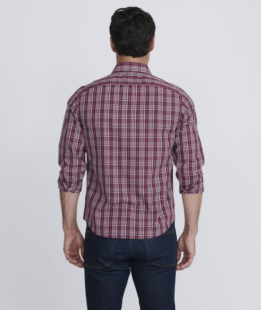 Model wearing a Dark Red Wrinkle-Free Chevalier Shirt