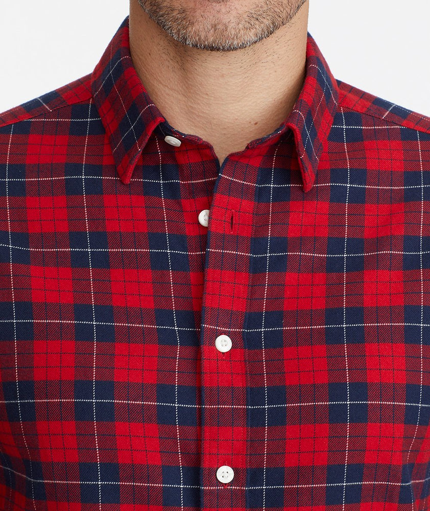 Model wearing a Navy Heavyweight Flannel Daumas Shirt