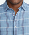 Model wearing a Light Blue Cotton-Linen Garzon Shirt