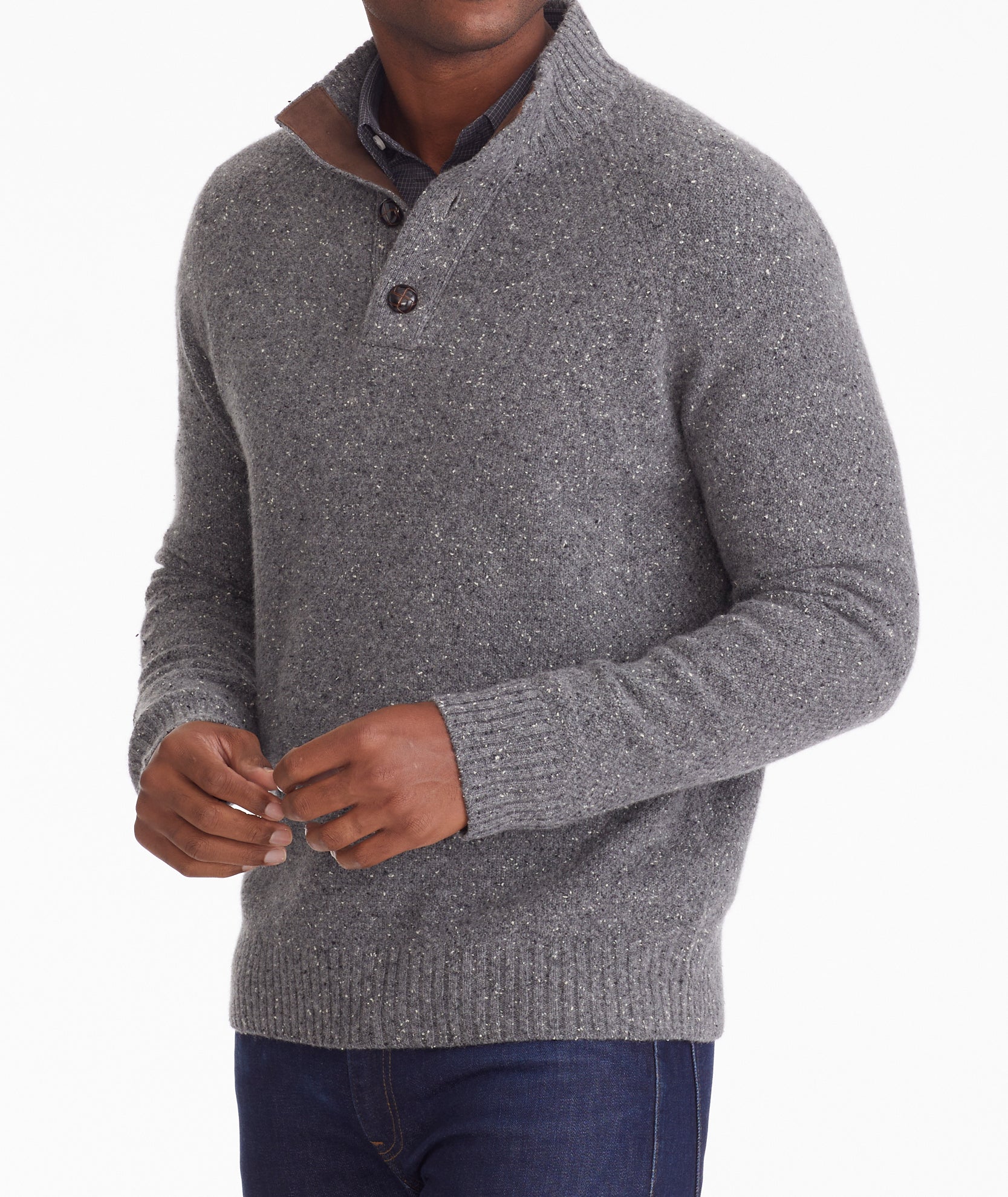 Button-Neck Donegal Sweater Gray UNTUCKit UK